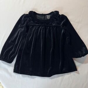 Ralph Lauren Toddler Girls Black Velvet Ruffle Collar Long Sleeve Top 18M